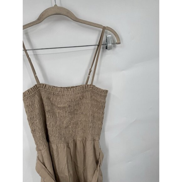 House of Harlow Linen Blend Jumpsuit Brown Smocked Sz S Granolagirl Minimalist - Picture 10 of 10